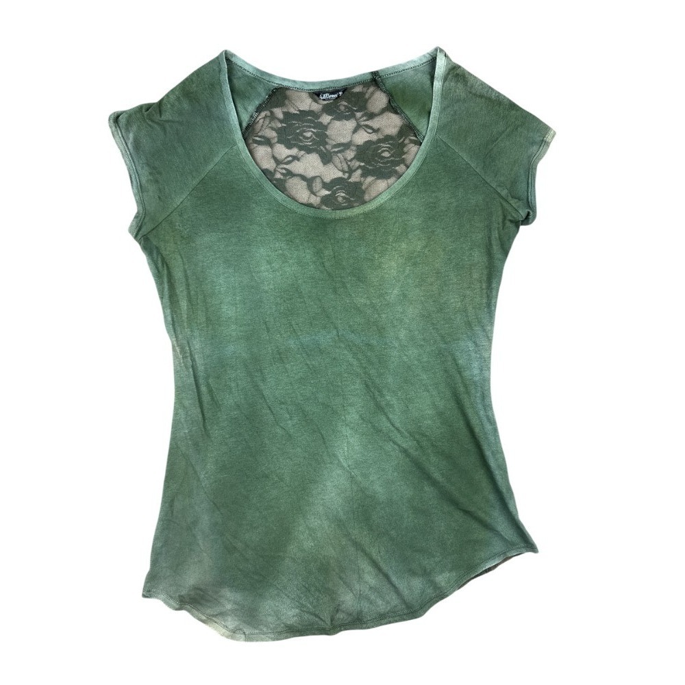 Wallflower Green Knit‎ Top XL NWT Sheer Mesh Back Short Sleeve Special Dye Boho